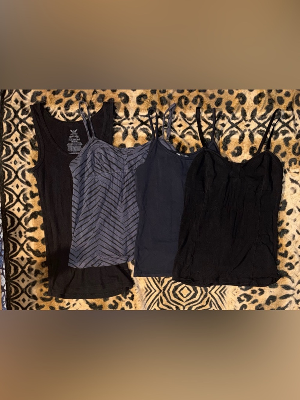 Bundle Of 4 Women’s Tank Tops - 3 Black, 1 Grey With Black Striped Pattern